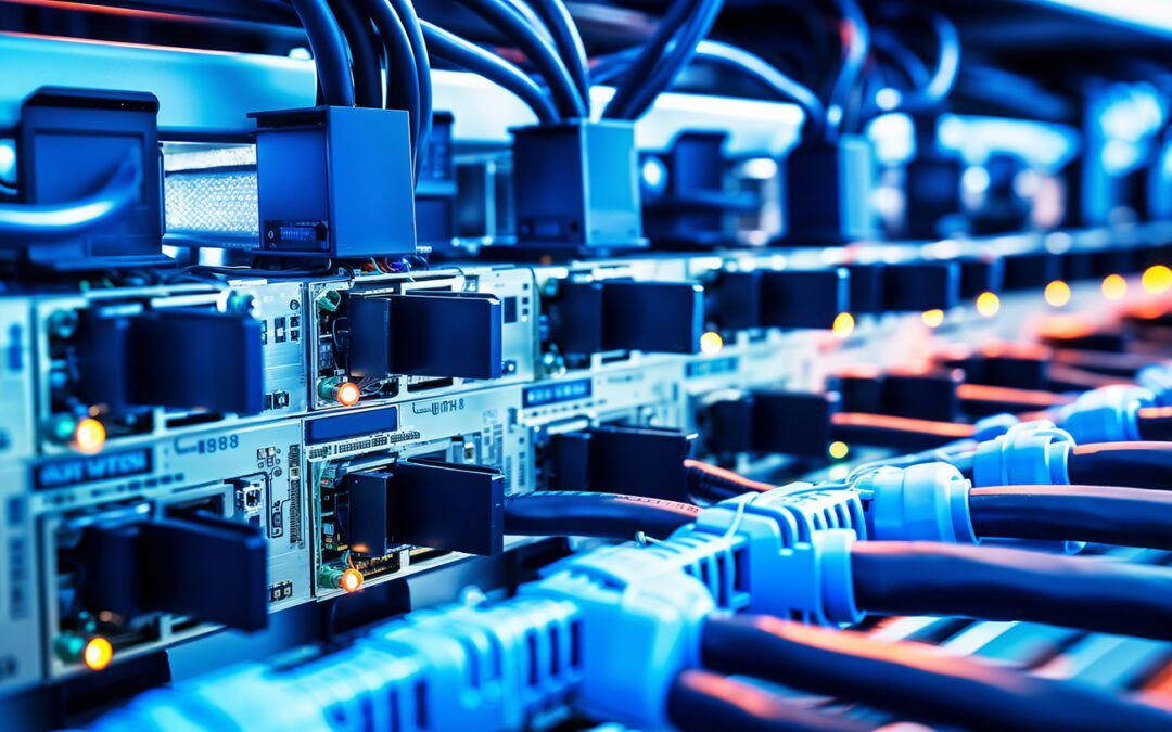 network switch blue lights cables